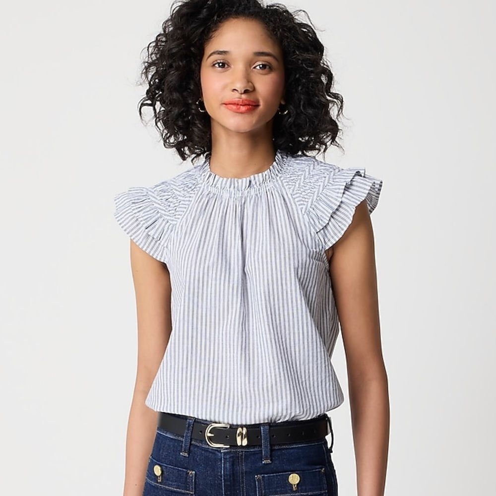 J Crew Factory NWT Striped Flutter Sleeve Top Size XXL in White Antique Navy
